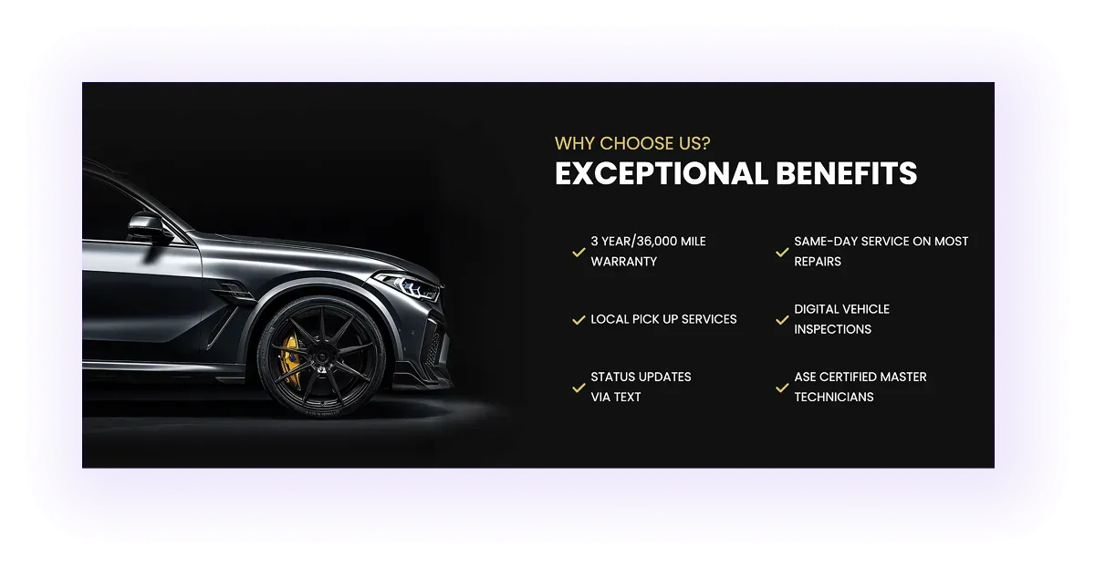 experience and credentials block on an automotive business website
