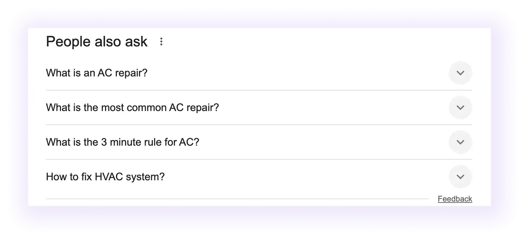 people also ask results for "ac repair" keyword
