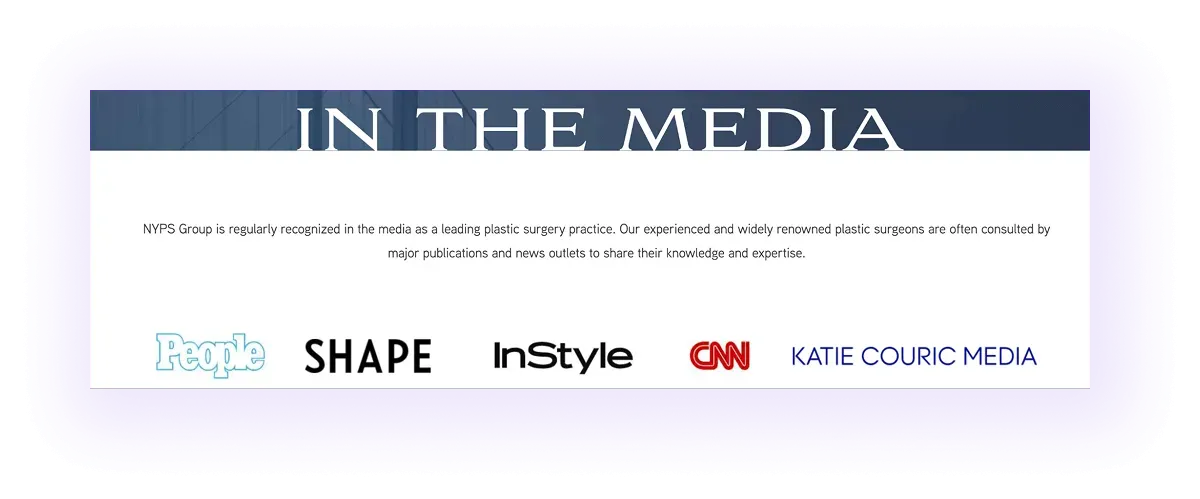 featured media block on a cosmetic surgeons' website