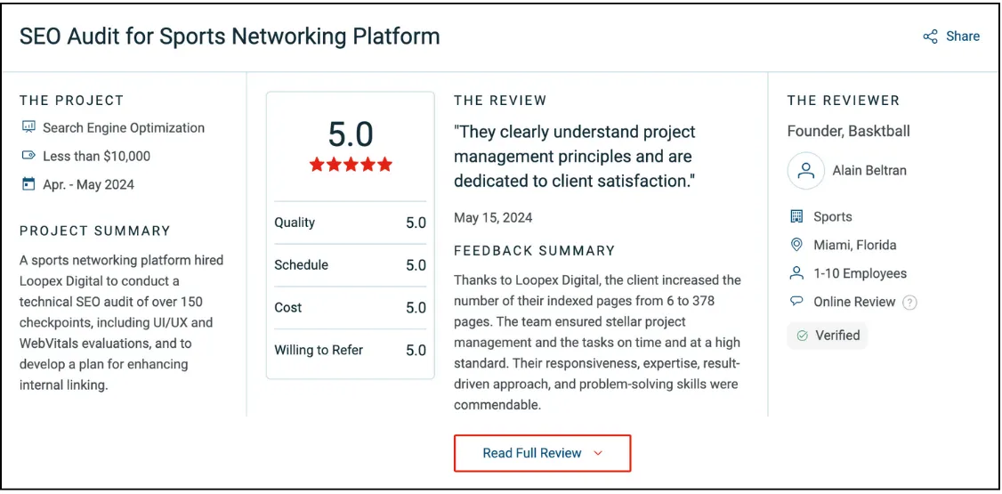 seo audit services testimonial