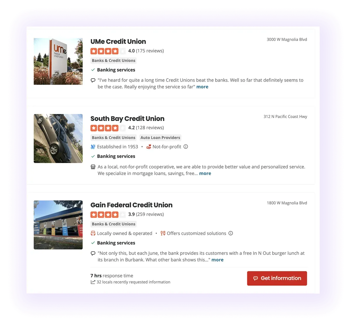 well-optimized bank profiles on Yelp