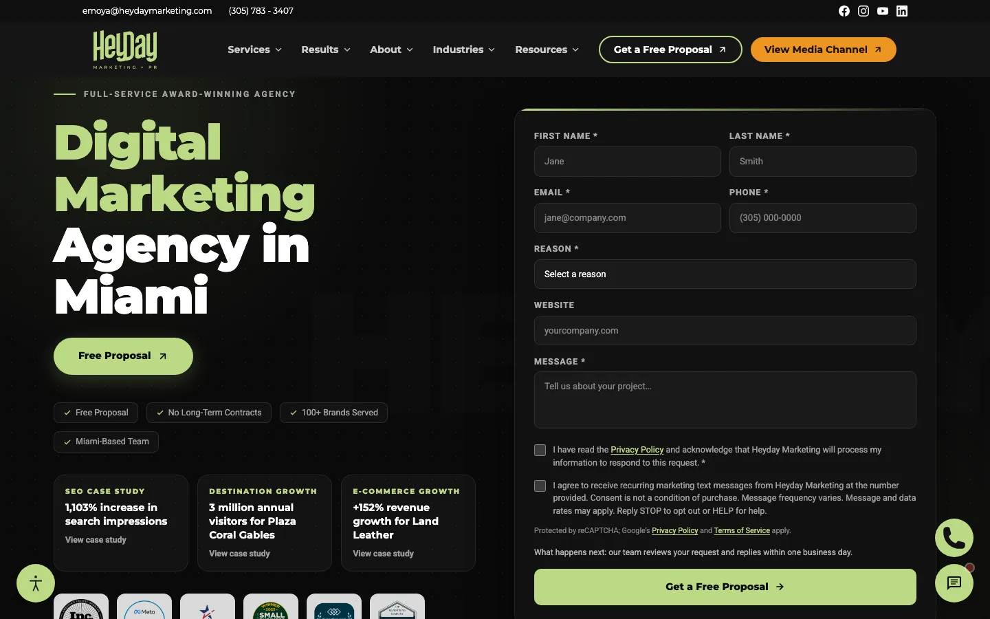 Heyday Marketing homepage