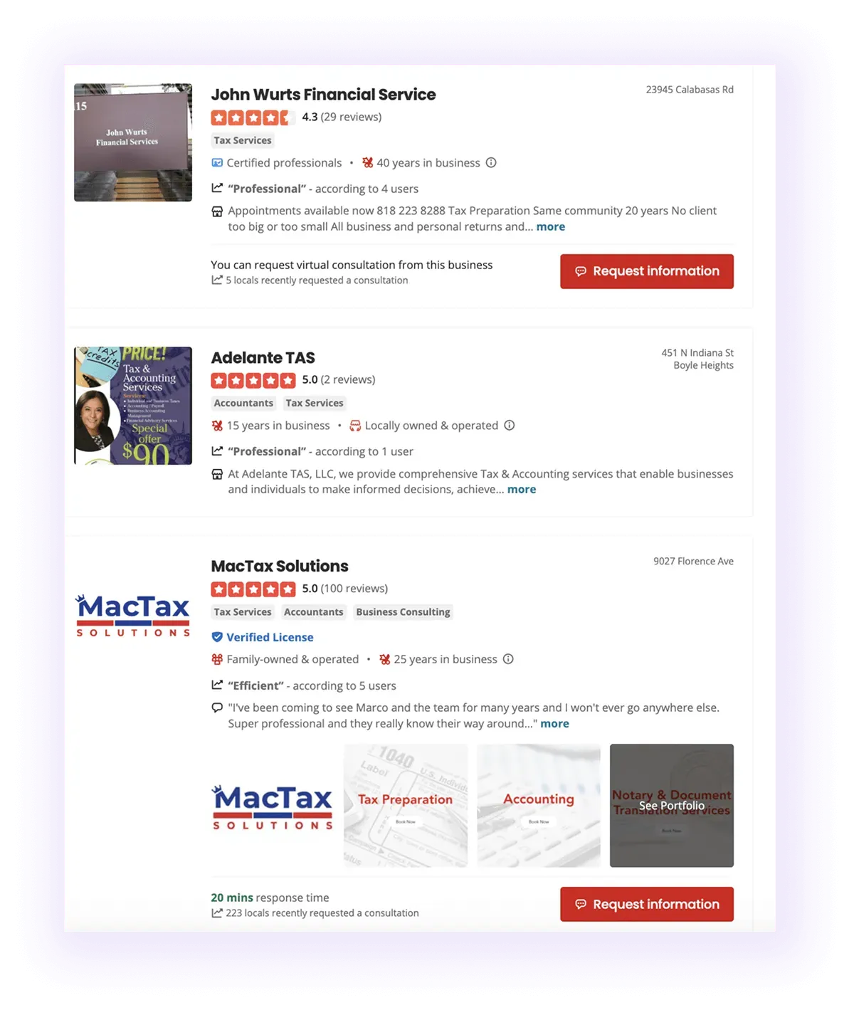 alt text: well-optimized accounting service profiles on Yelp