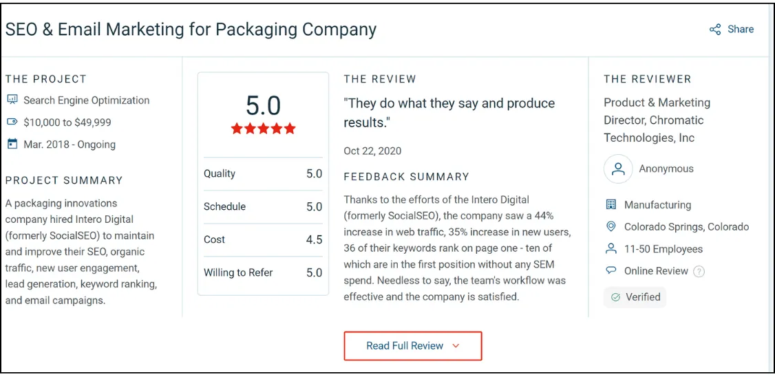 best local seo company testimonial