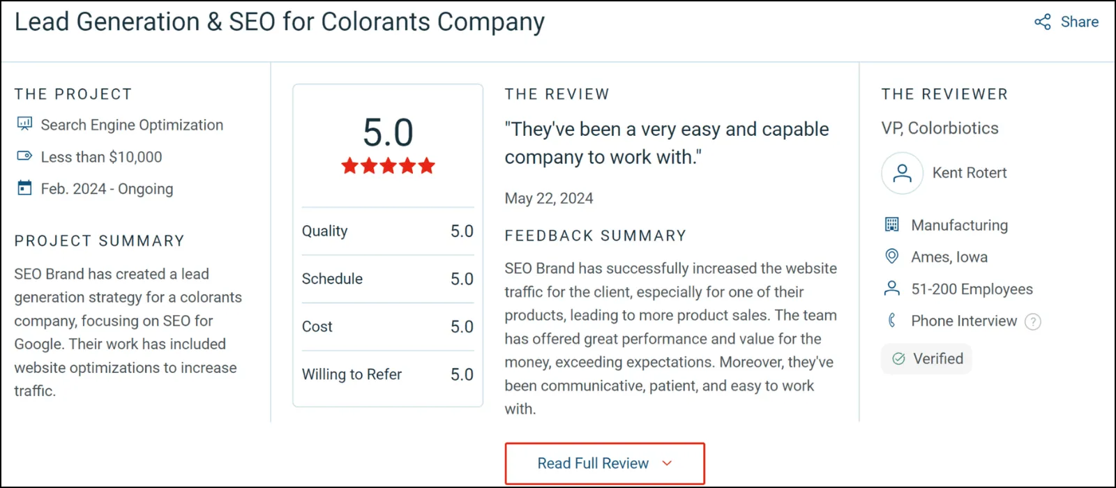 seo brand client review