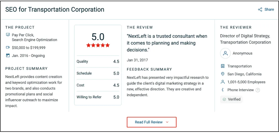 client testimonial