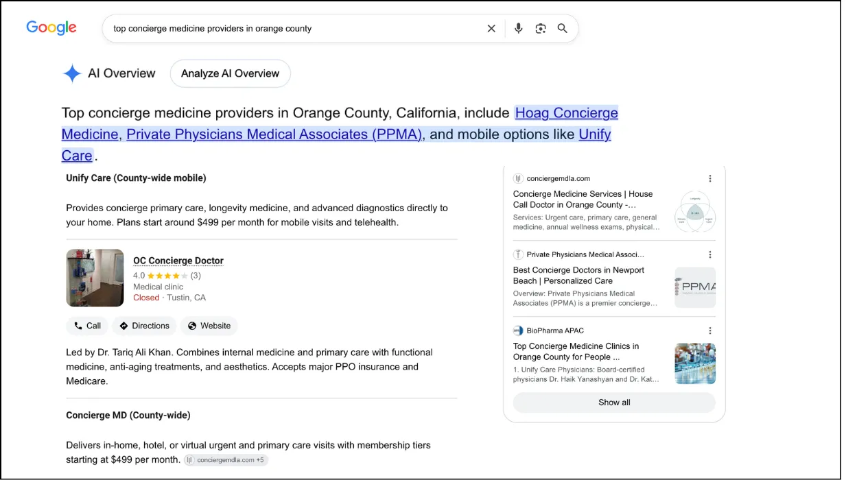 Unify Care's visibility in different LLMs.