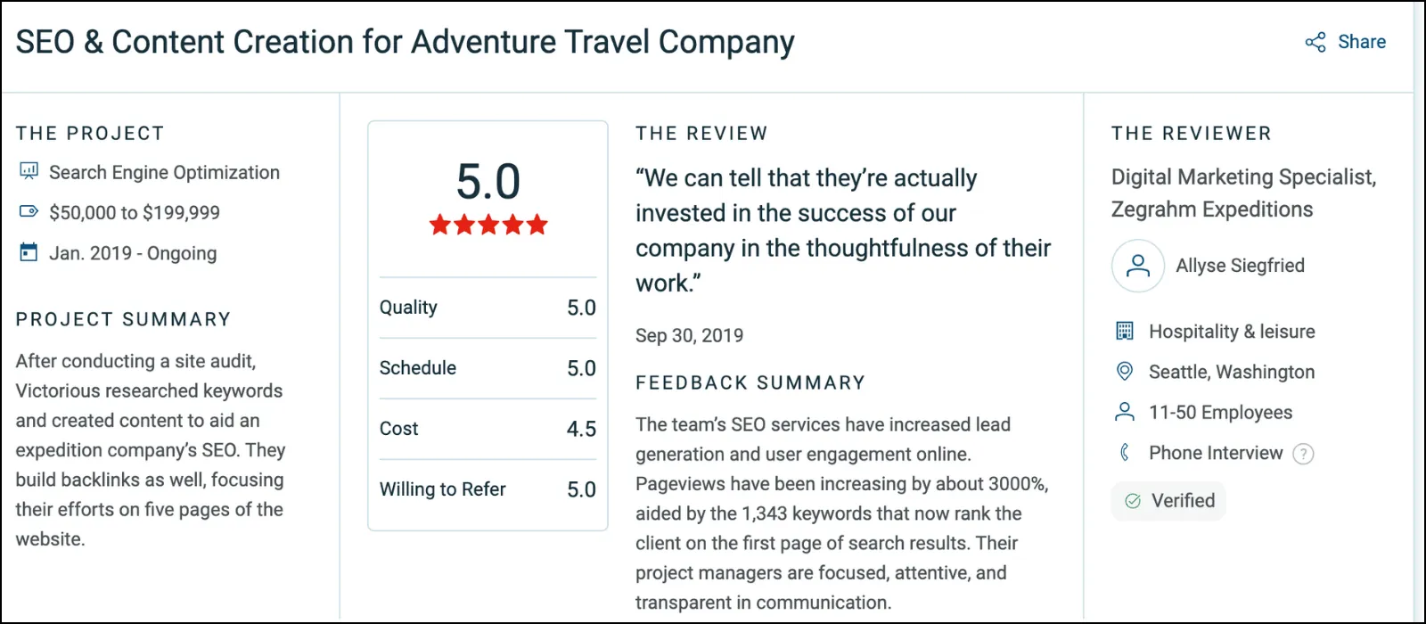 victorious client testimonial