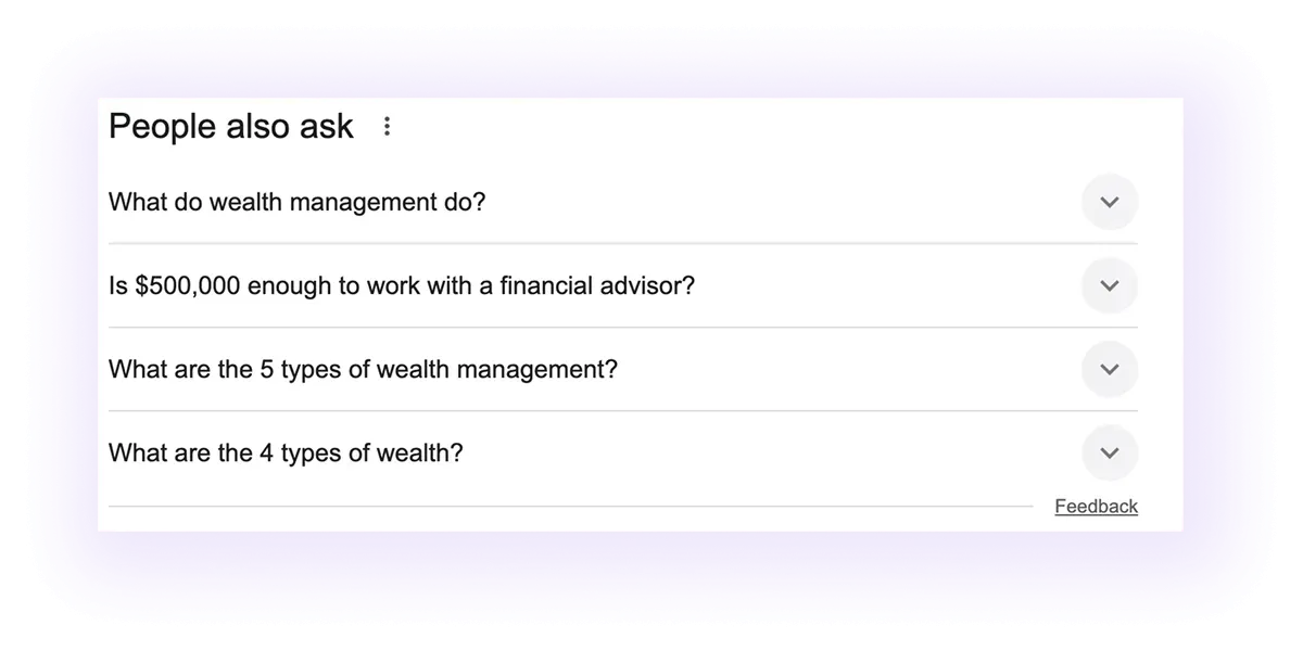 google’s people also ask for "wealth management" keyword