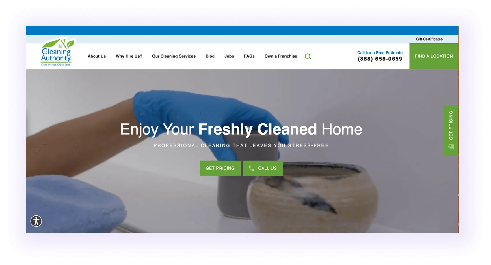 An example of a cleaning website with good CTA placements
