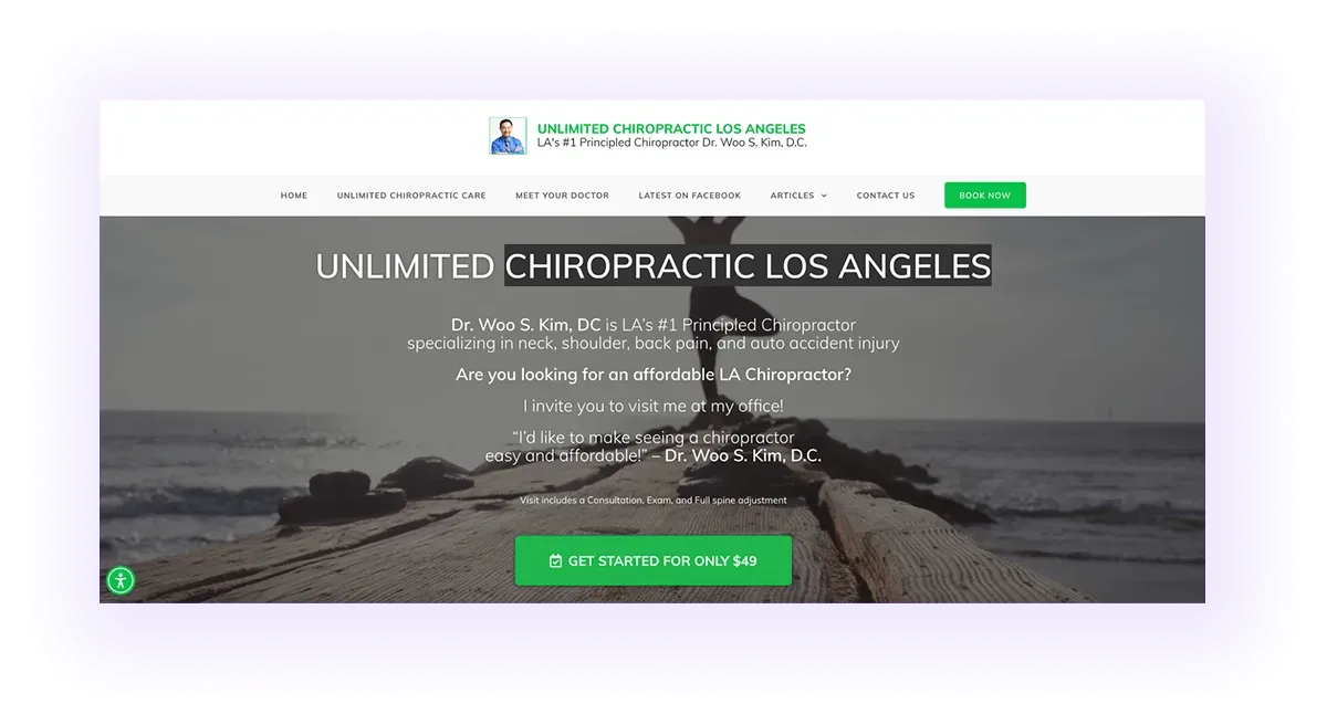 example of a local keyword used in a local chiropractor website