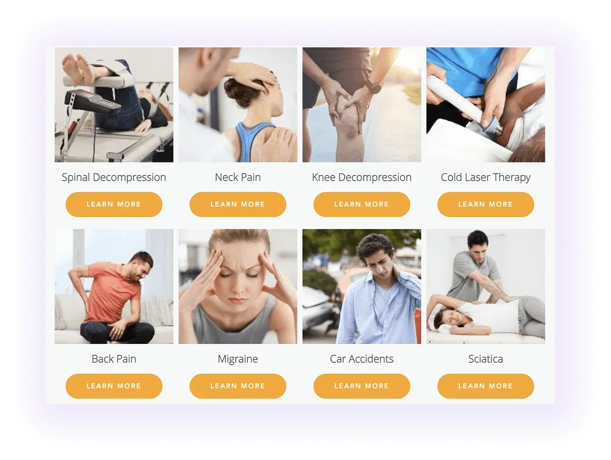 example of service-to-service linking section on chiropractor's website