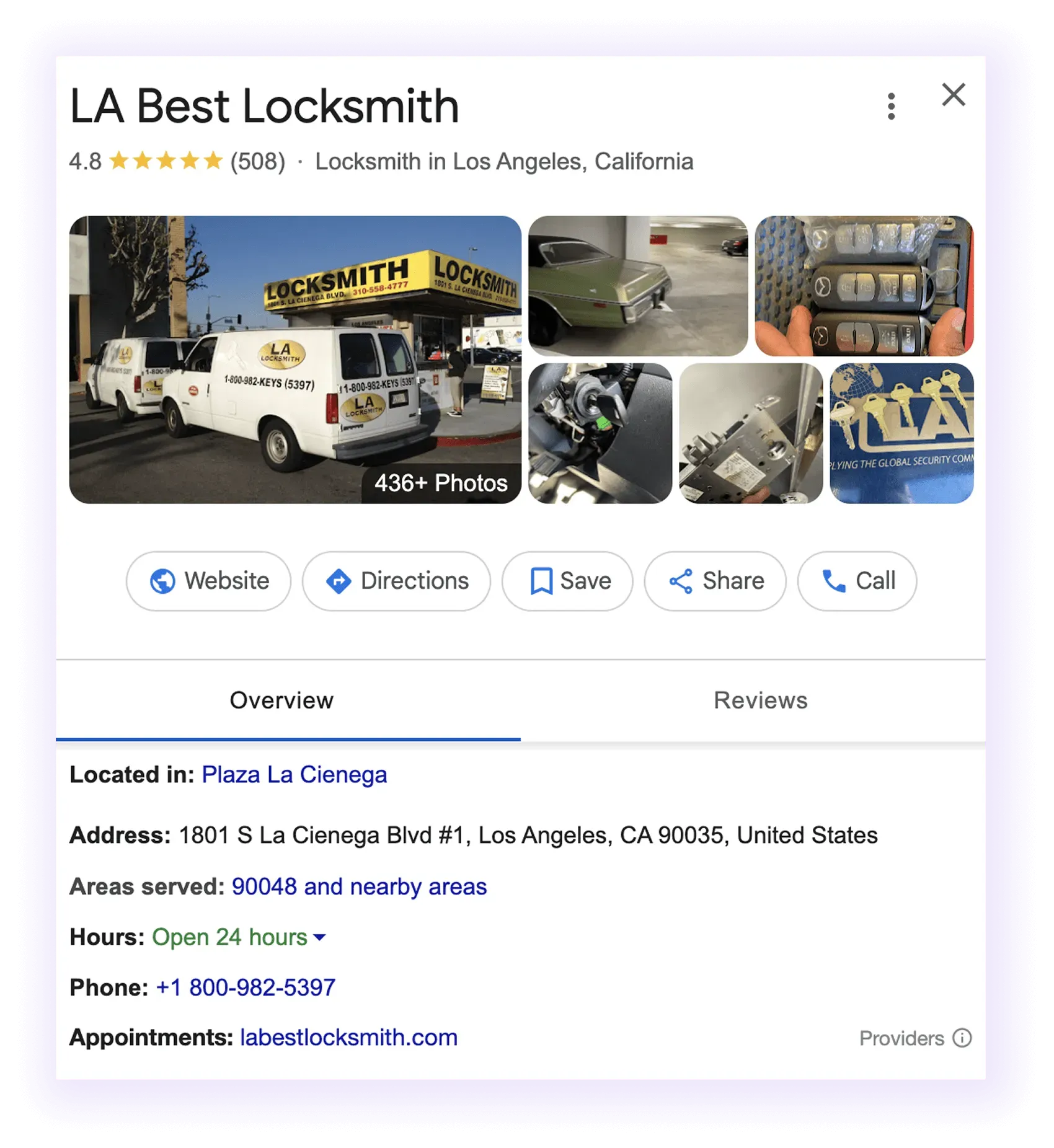 fully optimized Google Business Profile for a locksmith company
