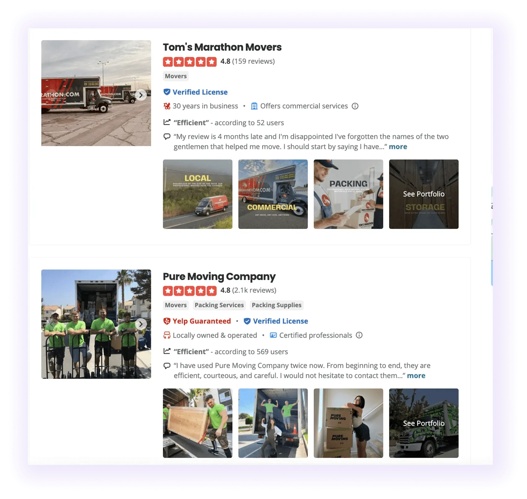 mover websites linked on a moving company directory