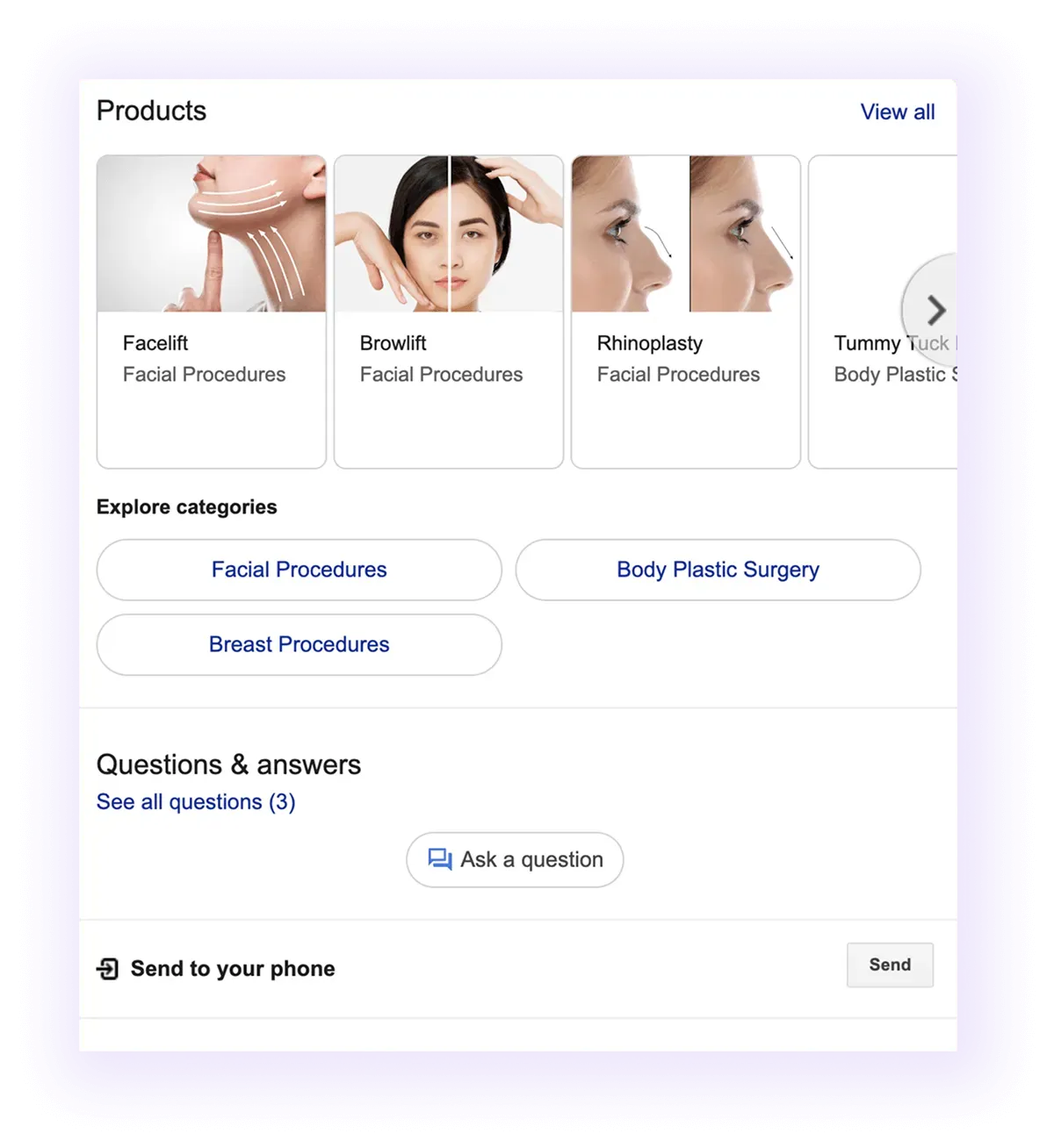 Q&A and review sections example for a plastic surgeon GMB