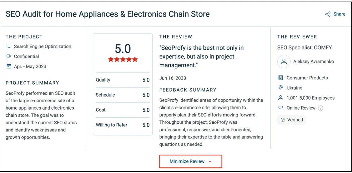 seo audit services testimonial