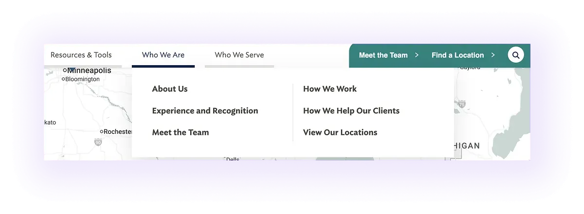 “View our locations” hub on a financial advisor website