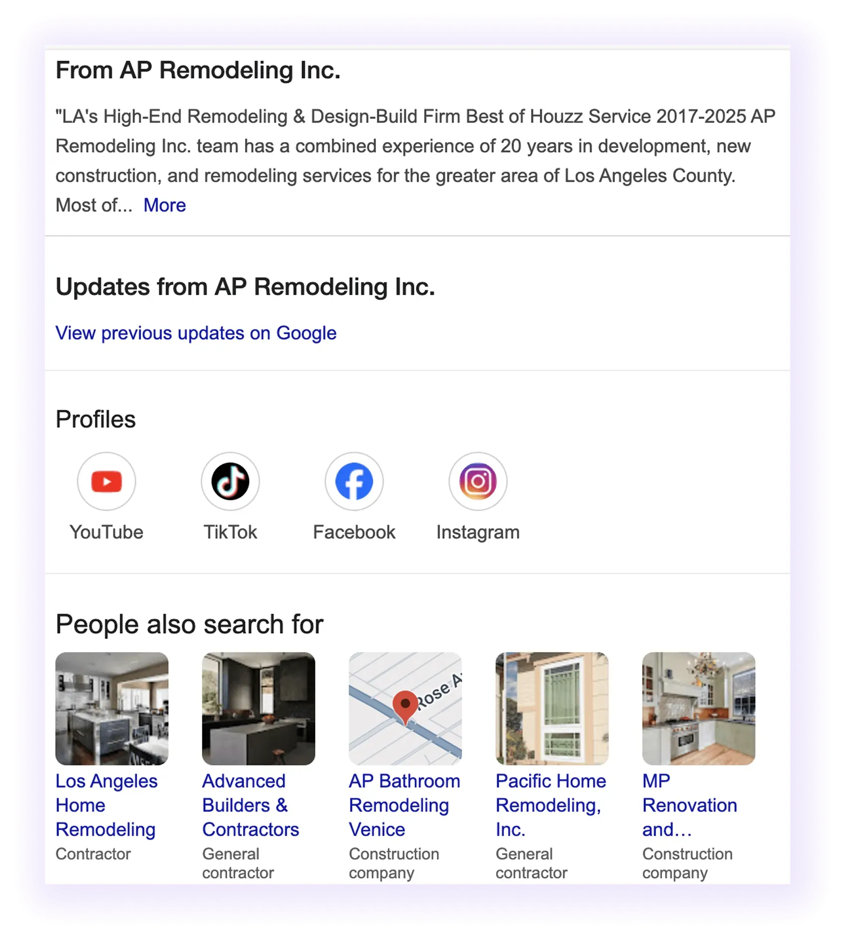 Company description section example for a home improvement company GBP