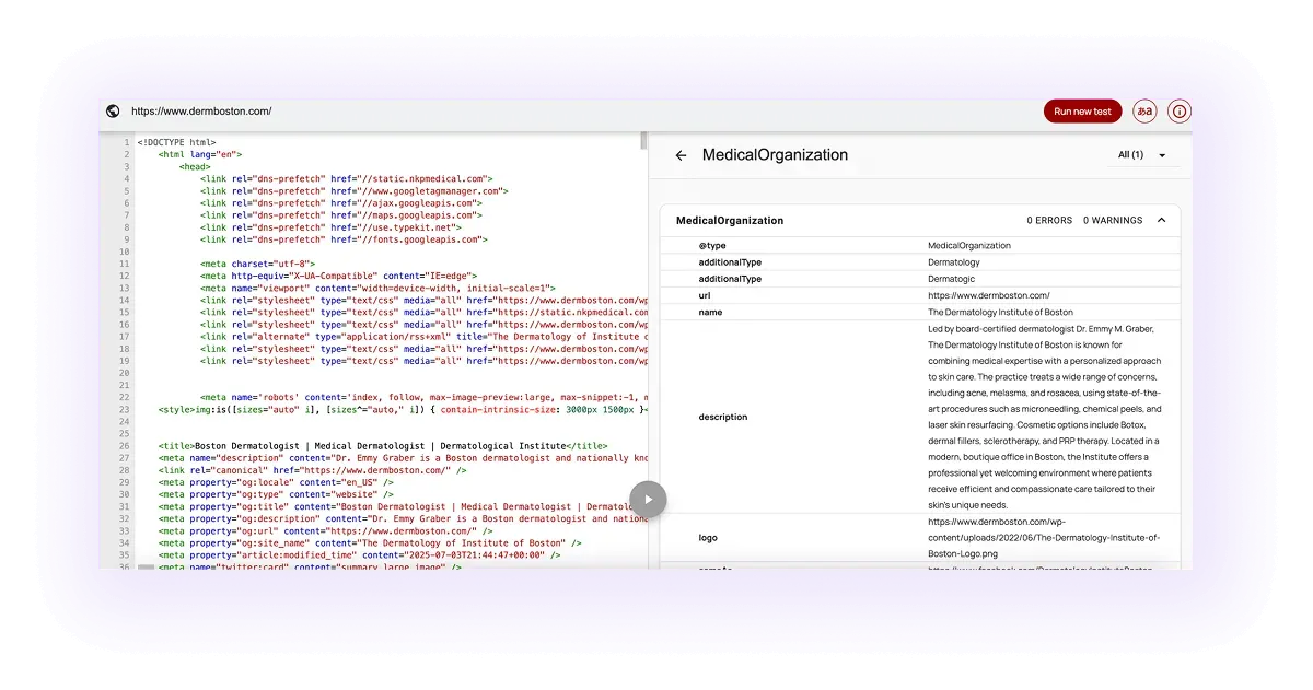 example of an optimized schema markup for a dermatology website
