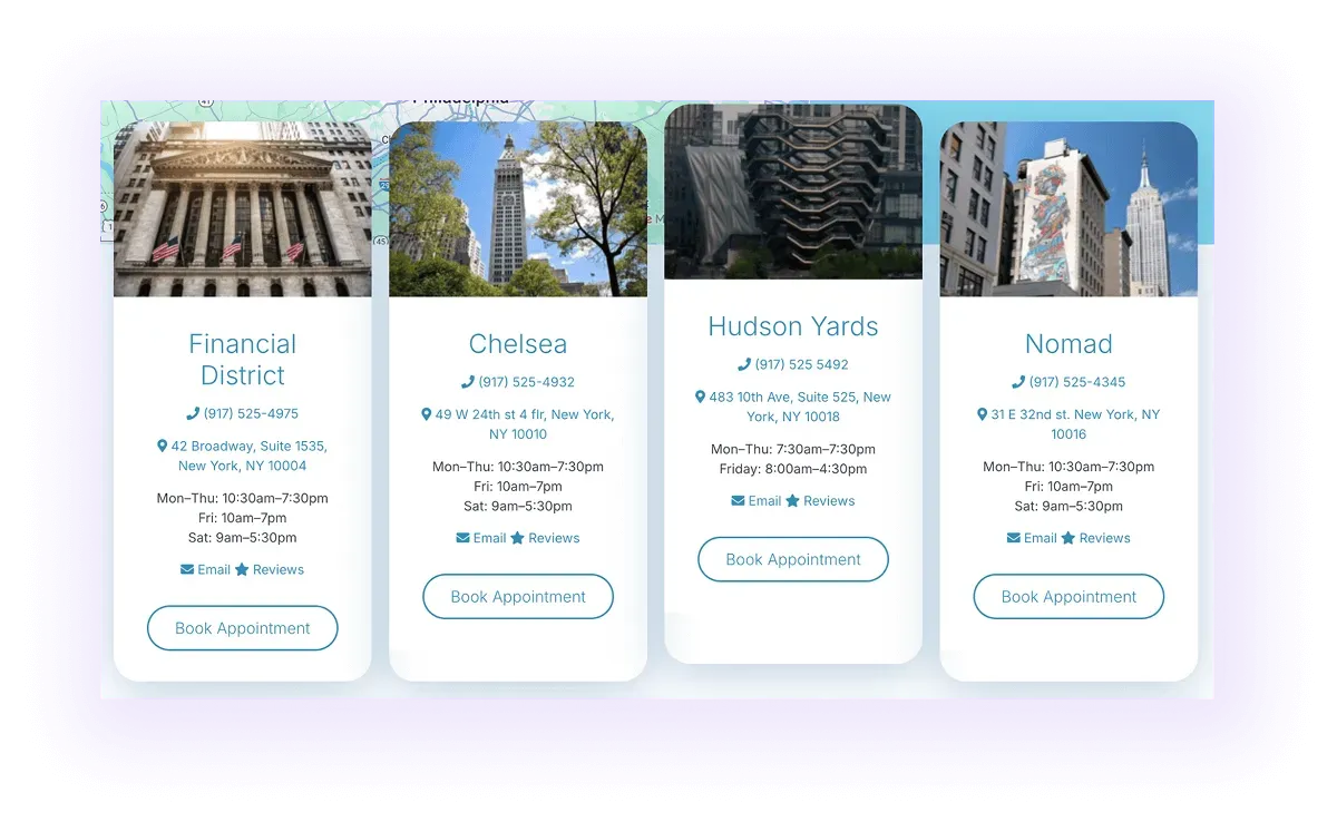 example of location pages linked in the content of the homepage of a chiropractor's website