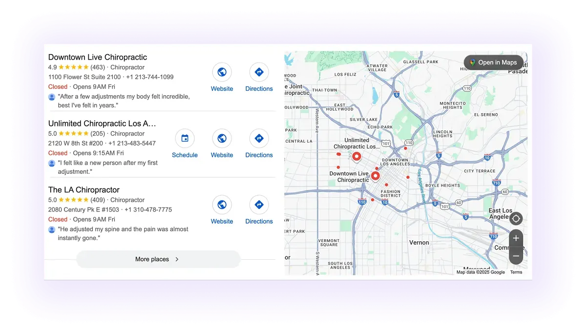 chiropractor's Google Business Profiles showing up on Google Maps