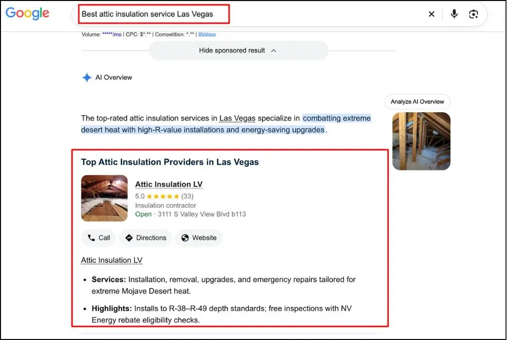 Attic Insulation LV appearing in ai overview results