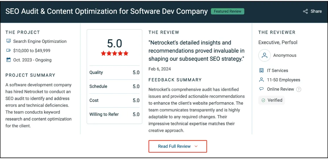 seo audit services testimonial