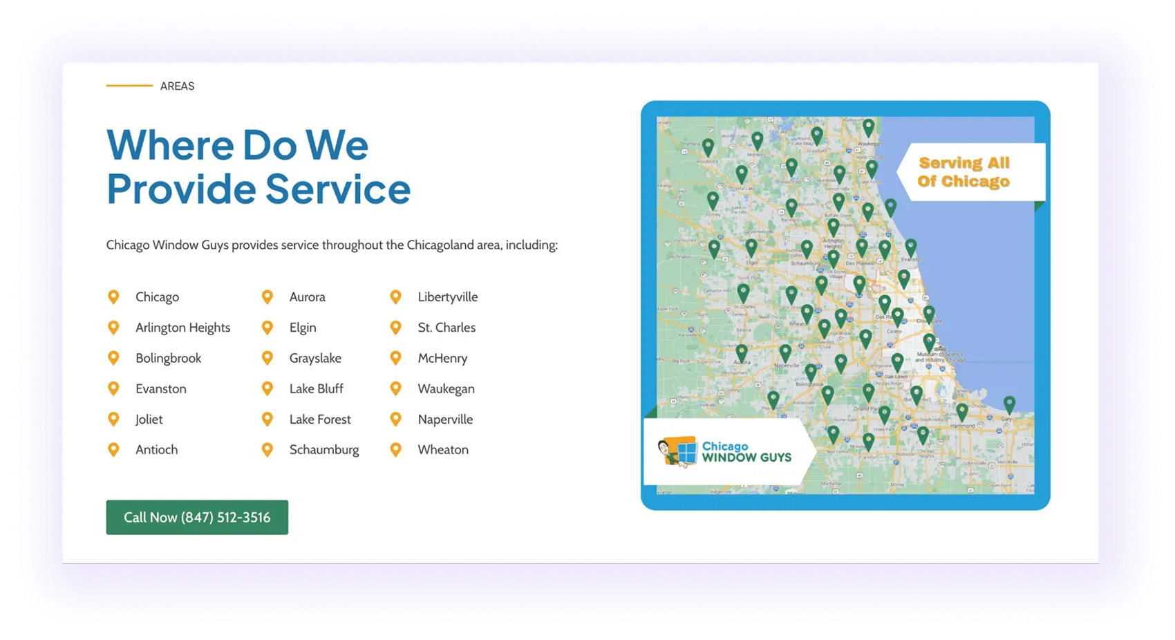example of Locations hub page for multi-area window and door companies