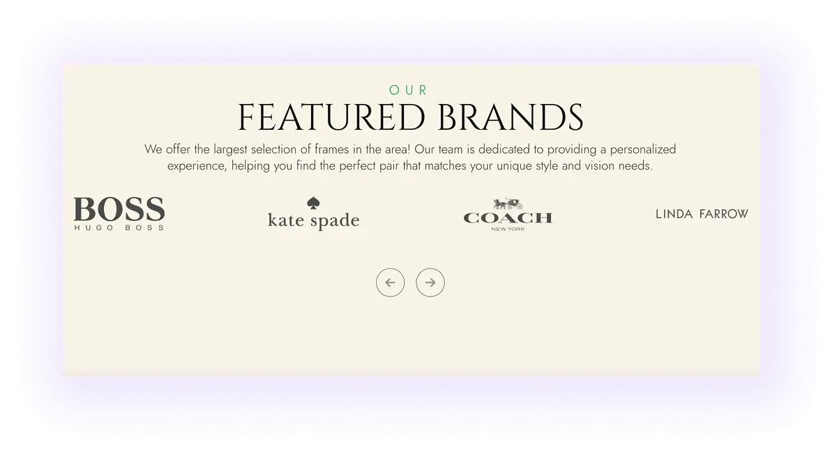 featured eyewear brands block on an optometry website