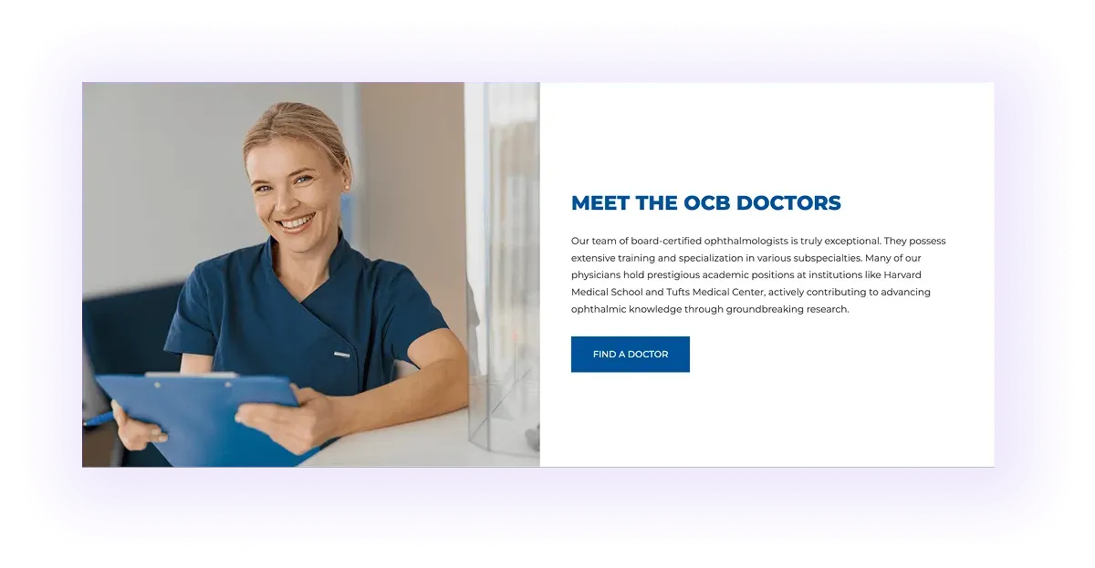 doctor bio block on an optometry website