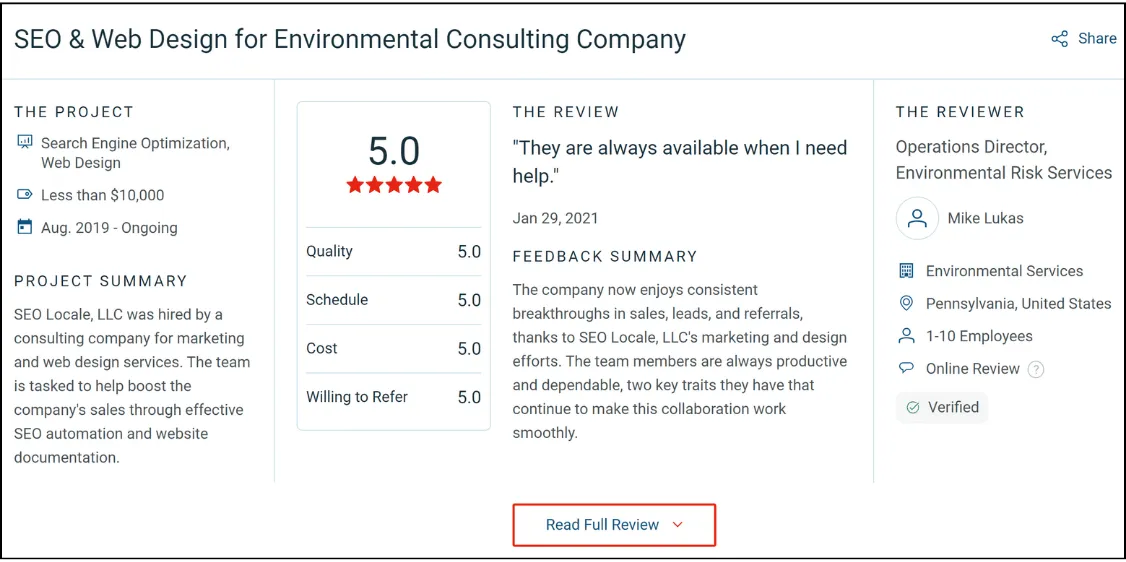 seo locale testimonials