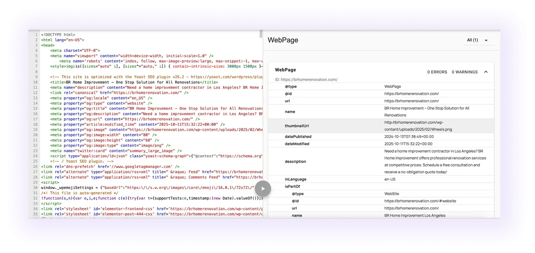 example of an optimized schema markup for a home improvement website