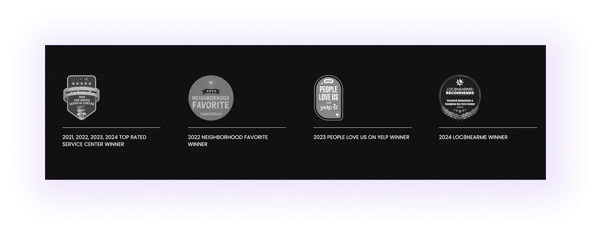 awards and certifications block on an automotive business website