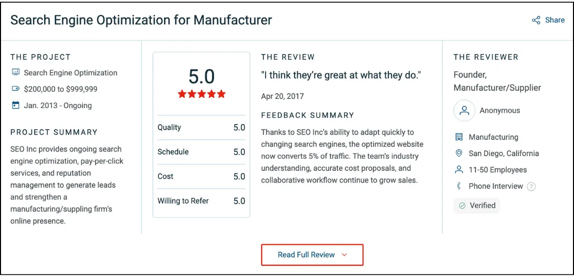 client testimonial
