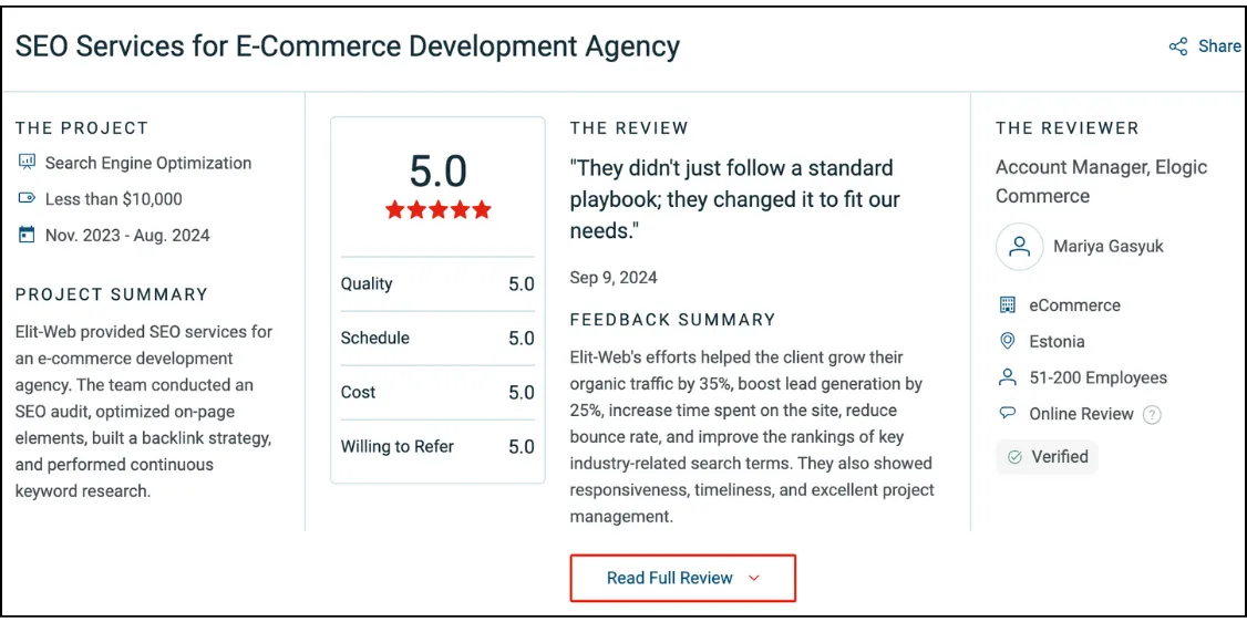 client testimonial