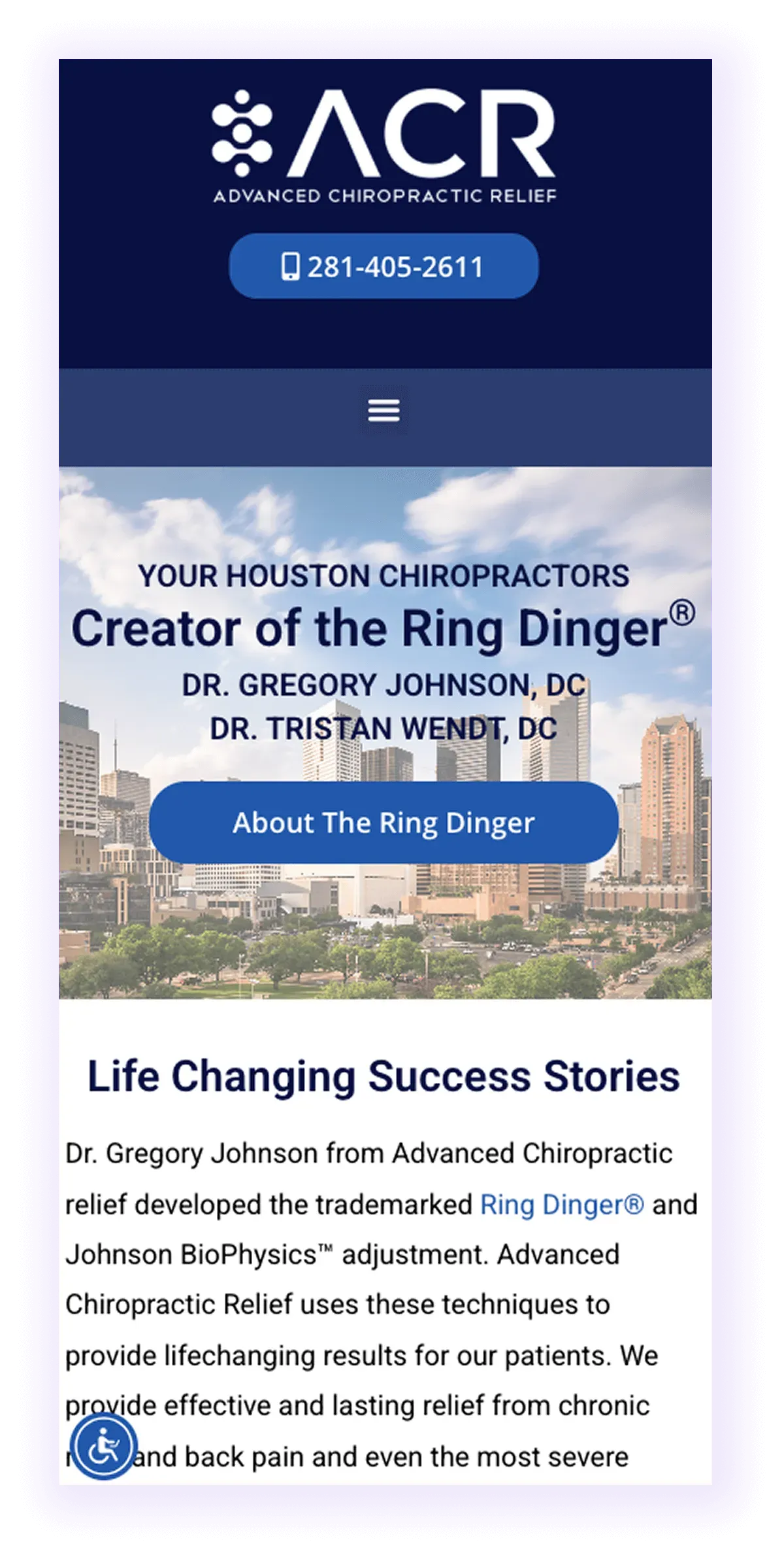 example of mobile-optimized chiropractor's website