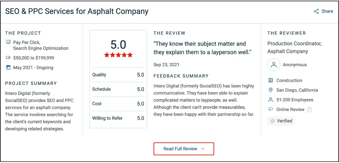 client testimonial