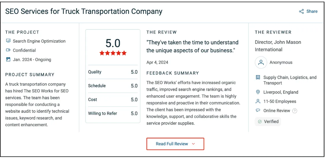 seo audit services testimonial