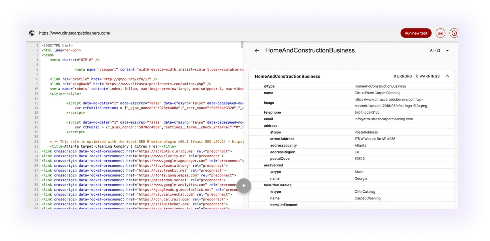 example of an optimized schema markup for a carpet cleaner website