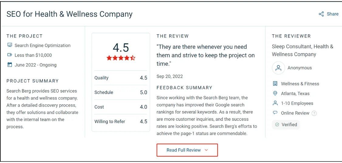 search berg testimonials