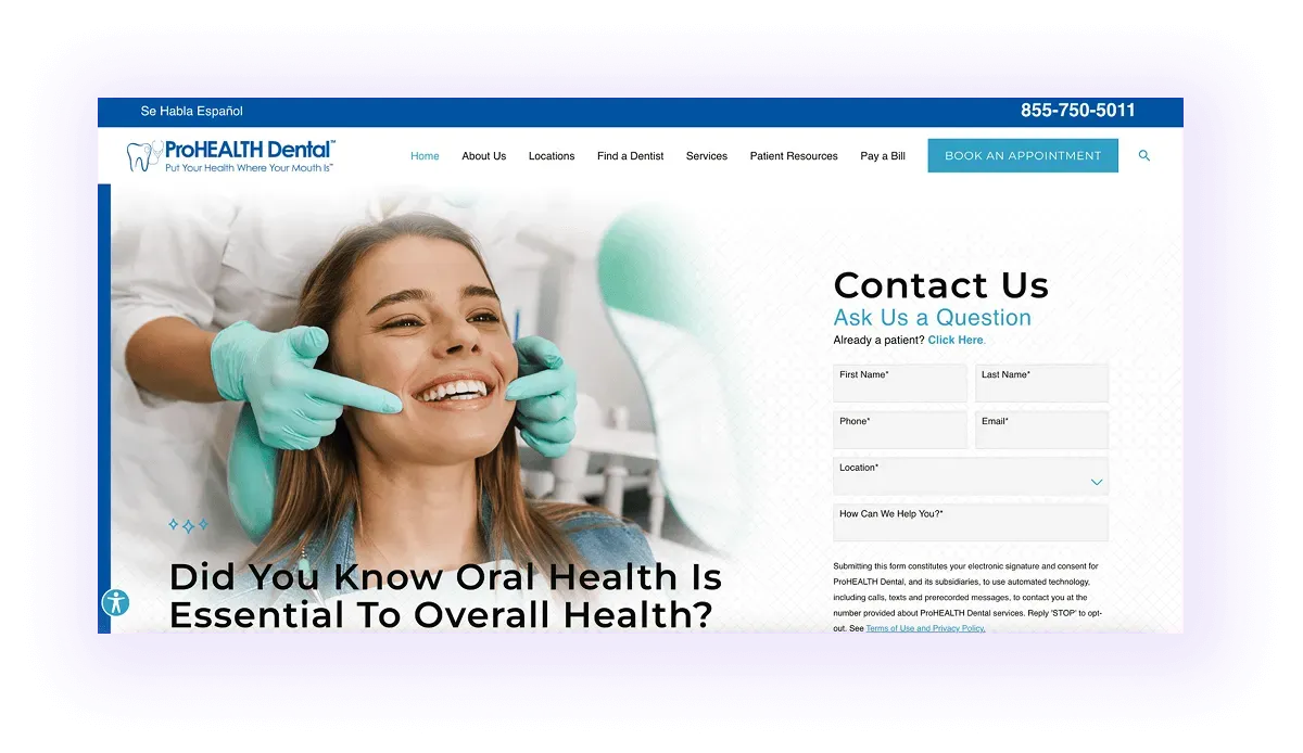 dental website hero section and navigation bar example