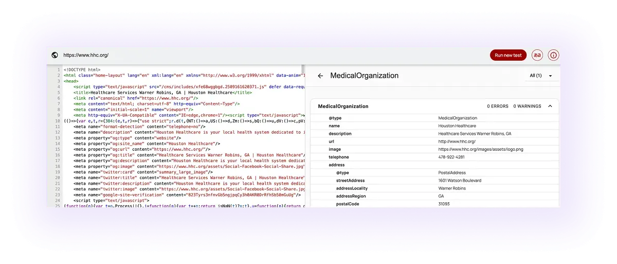 example of an optimized schema markup for a healthcare company website