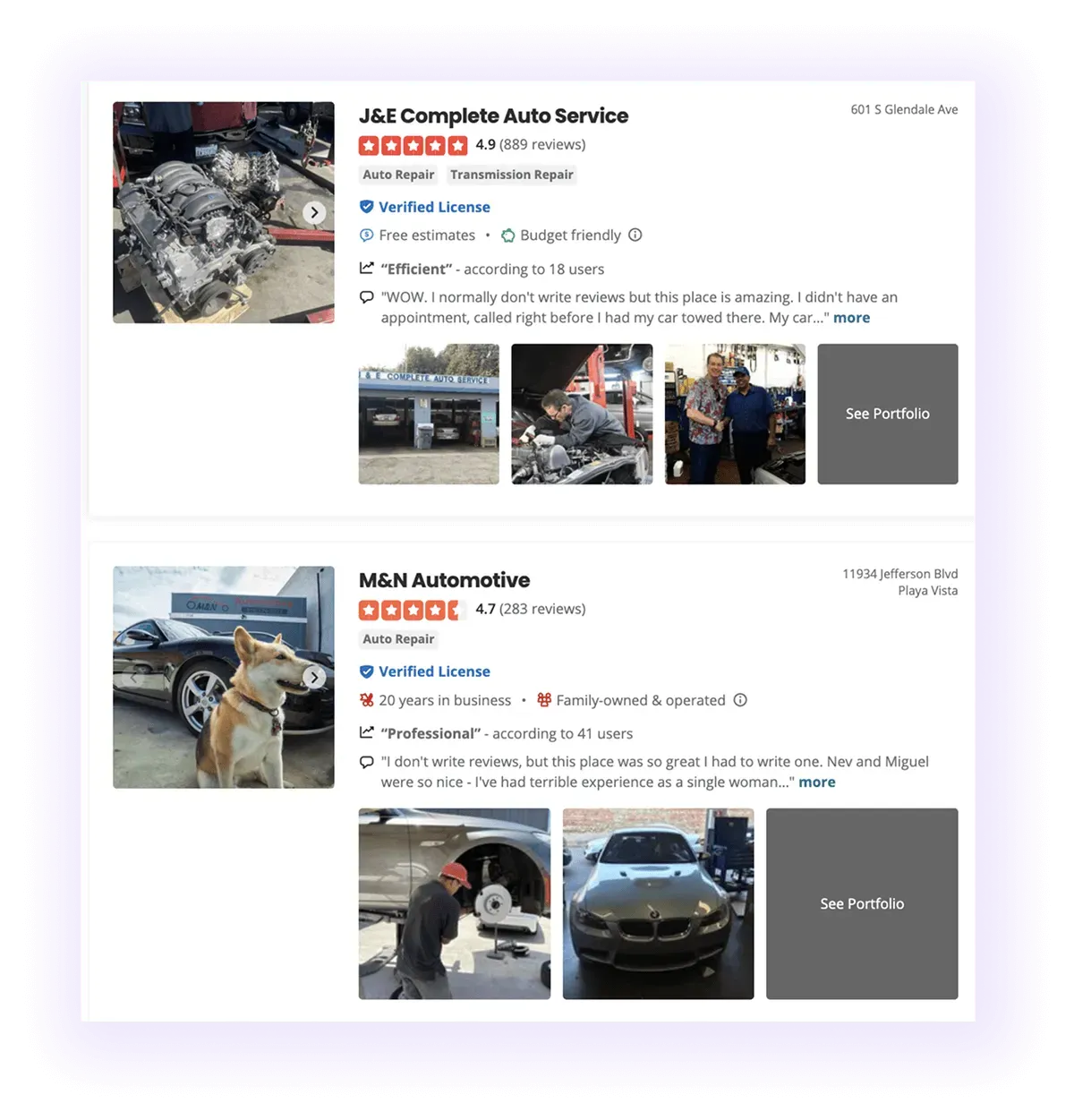 well-optimized automotive business profiles on Yelp
