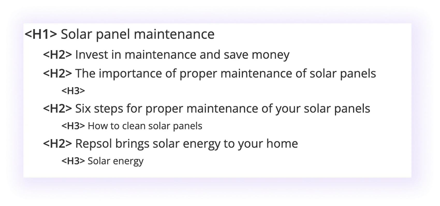 blog post heading structure in a solar company website blog