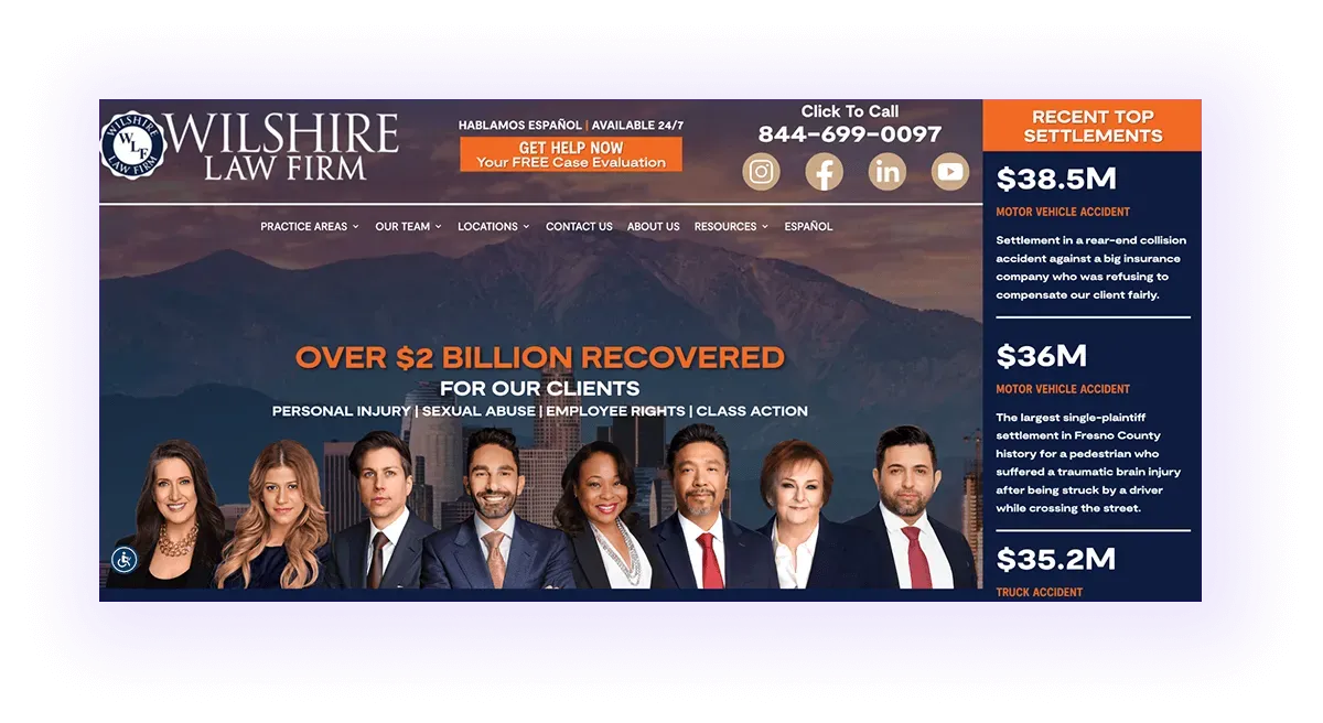 law firm website hero section and navigation bar example