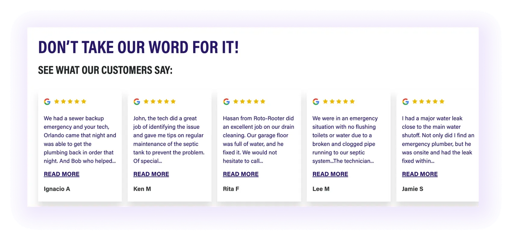 Testimonials for Plumbing SEO