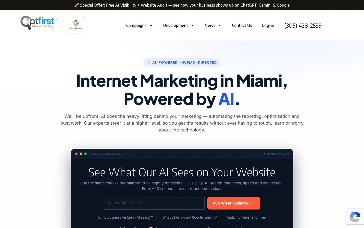 OptFirst homepage