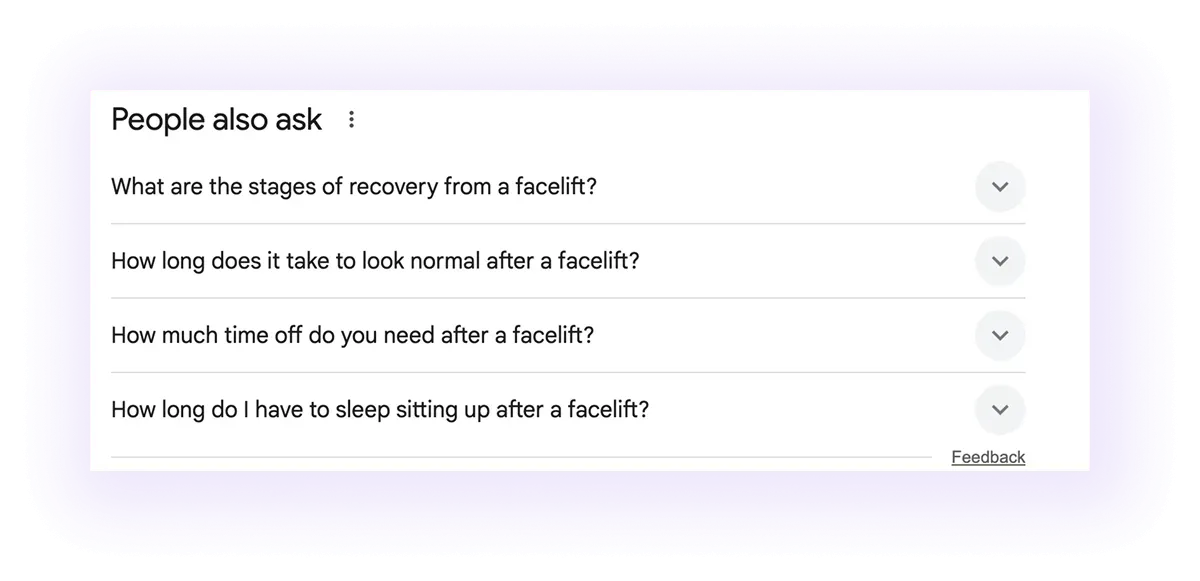 google’s people also ask for "facelift recovery timeline explained" keyword