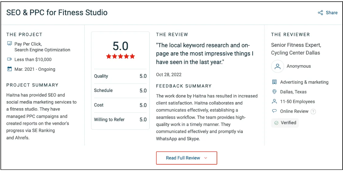 The Dallas SEO Company reviews