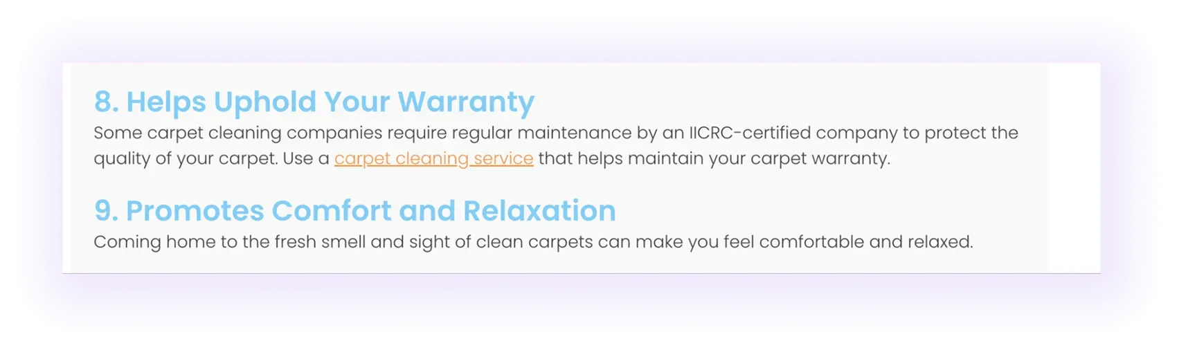 blog-to-service linking example on a carpet cleaning website
